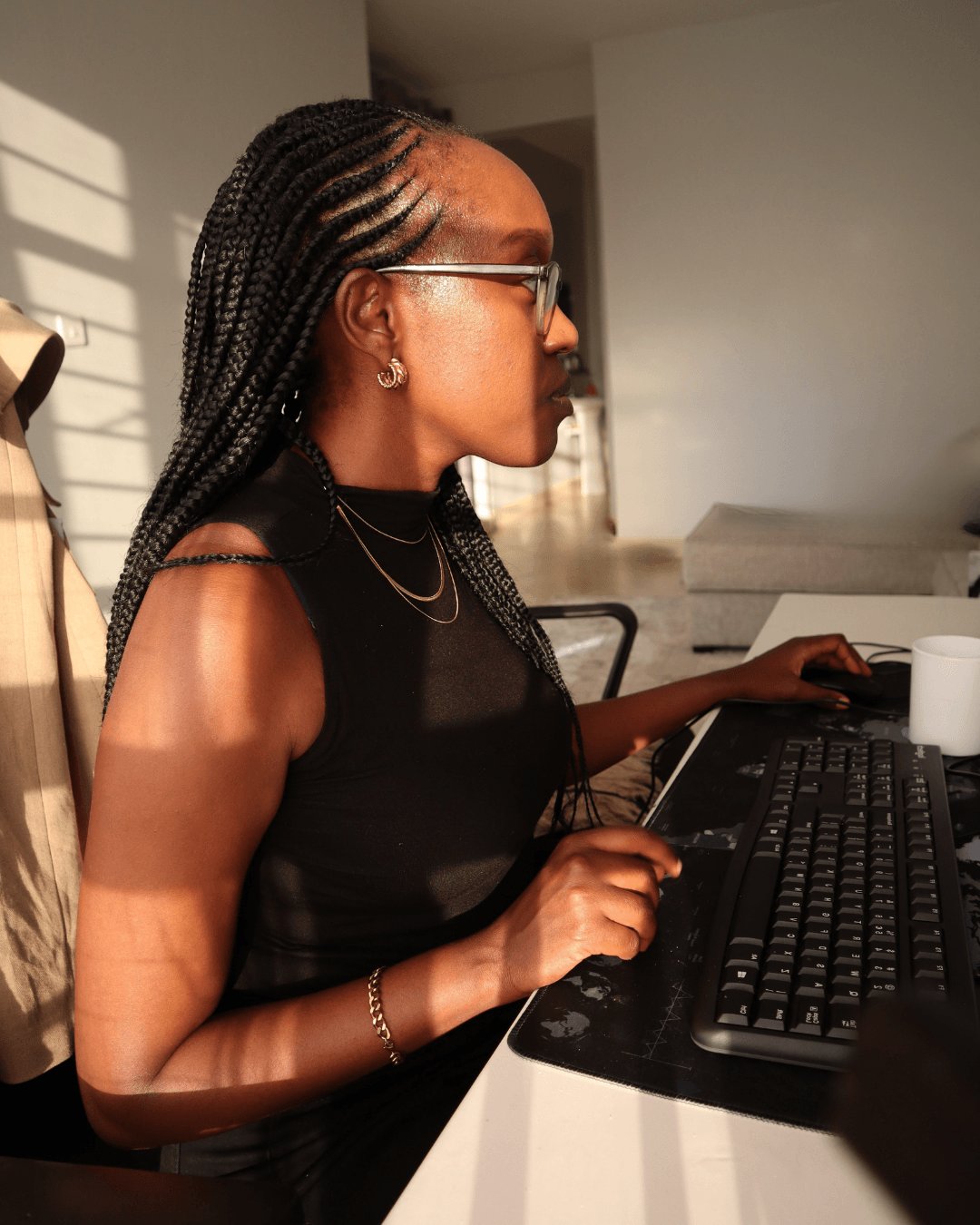 Lucy Mwangi at her desk